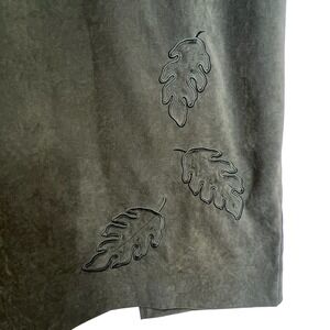 Alfred Sung Olive Green Faux Suede Leaf‎ Applique Pencil Skirt Career Size 14